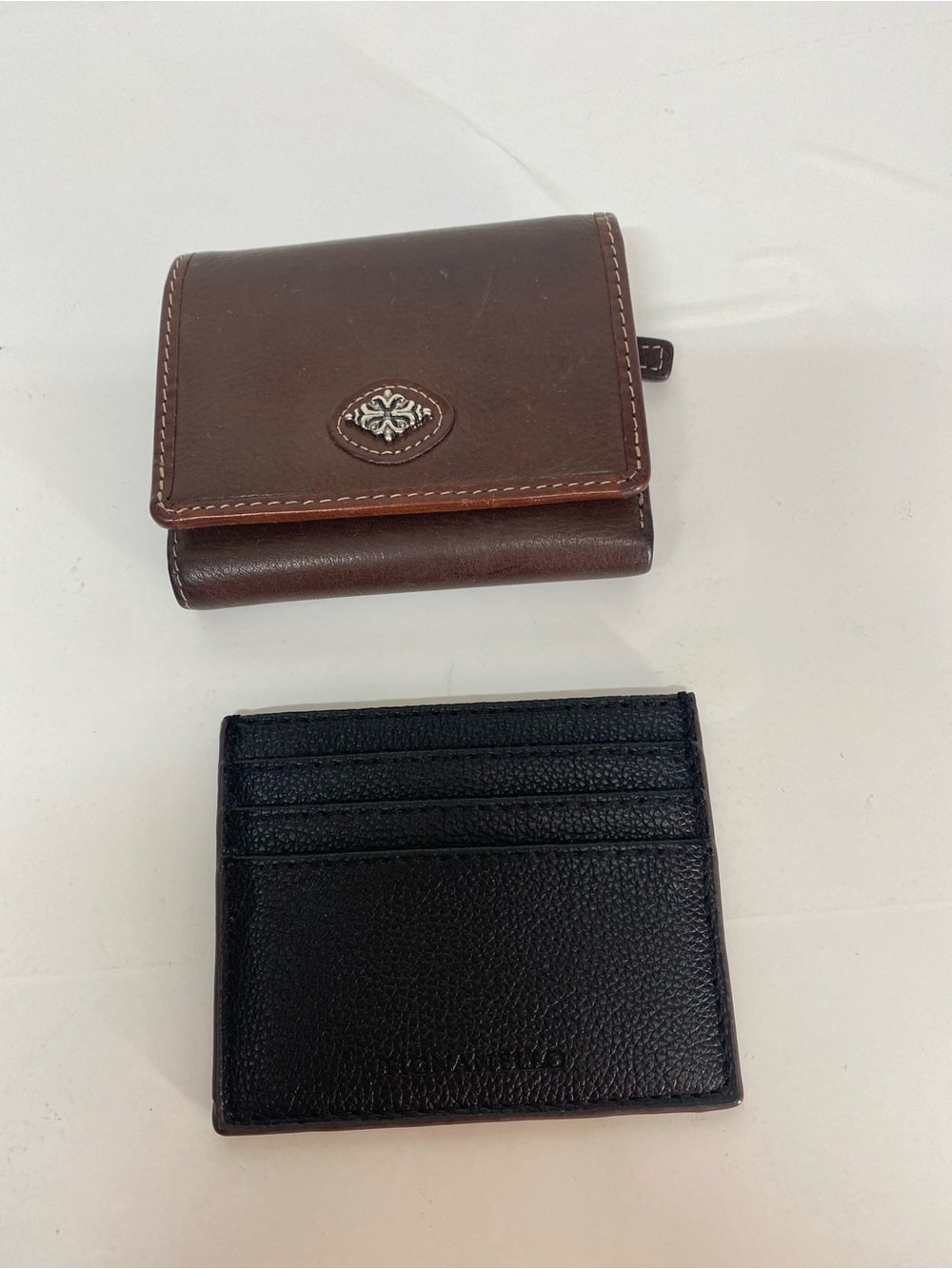 Brown Leather Tri Fold Wallet Billfold & Tignanello Black Leather Card Holder